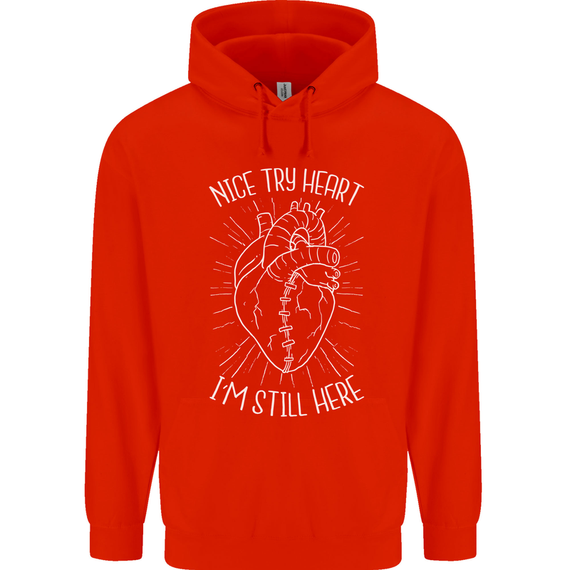Heart Attack Recovery Survivor Mens 80% Cotton Hoodie Bright Red