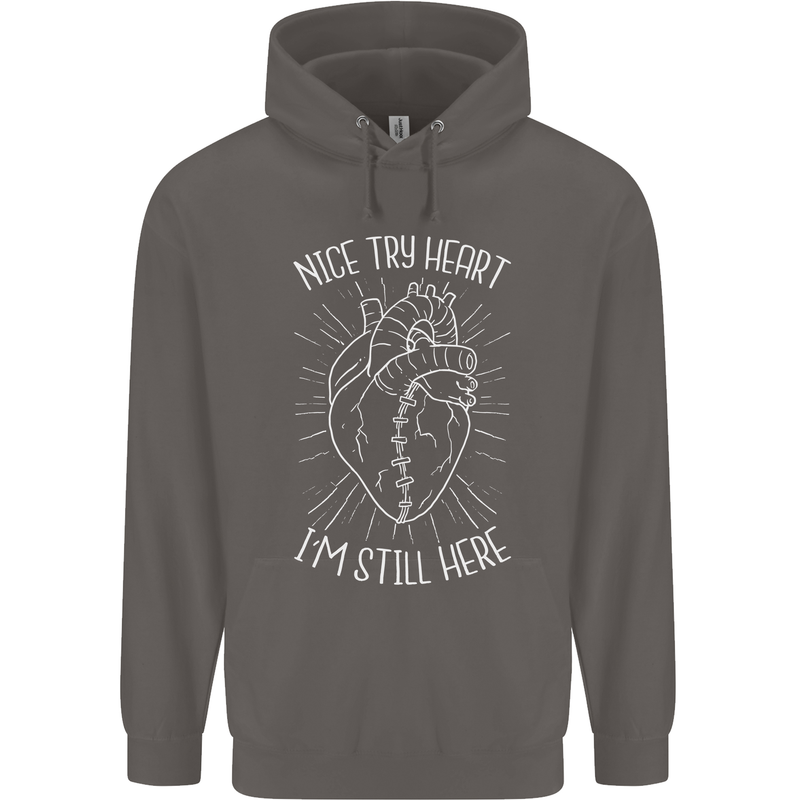 Heart Attack Recovery Survivor Mens 80% Cotton Hoodie Charcoal