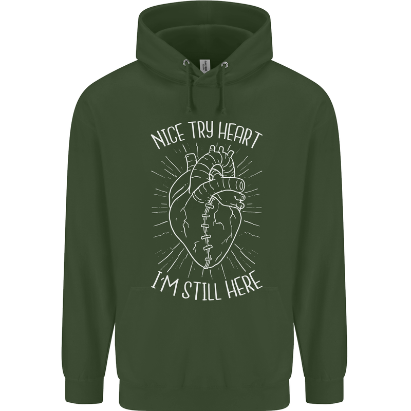 Heart Attack Recovery Survivor Mens 80% Cotton Hoodie Forest Green