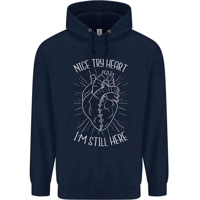 Heart Attack Recovery Survivor Mens 80% Cotton Hoodie Navy Blue