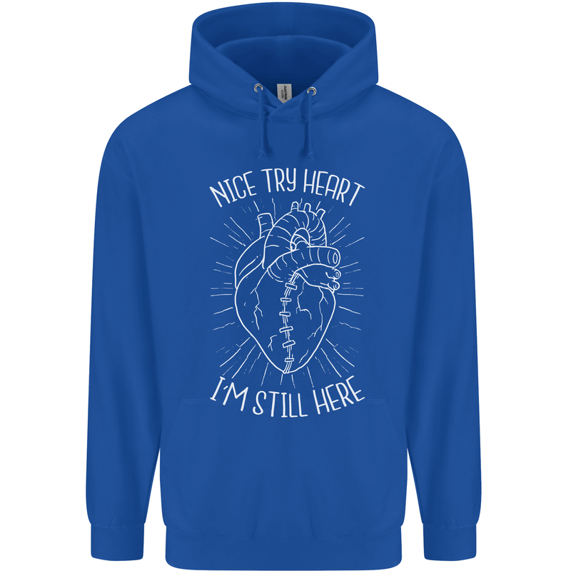 Heart Attack Recovery Survivor Mens 80% Cotton Hoodie Royal Blue