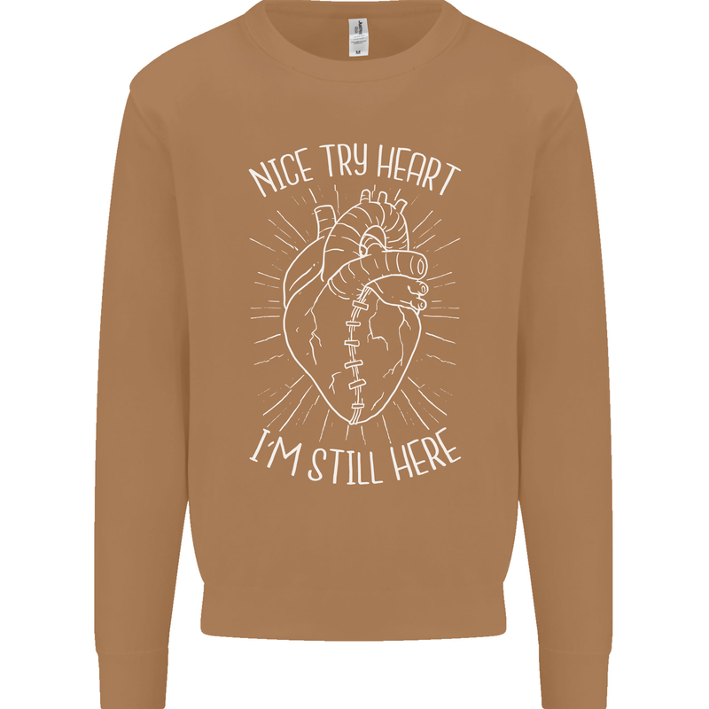 Heart Attack Recovery Survivor Mens Sweatshirt Jumper Caramel Latte
