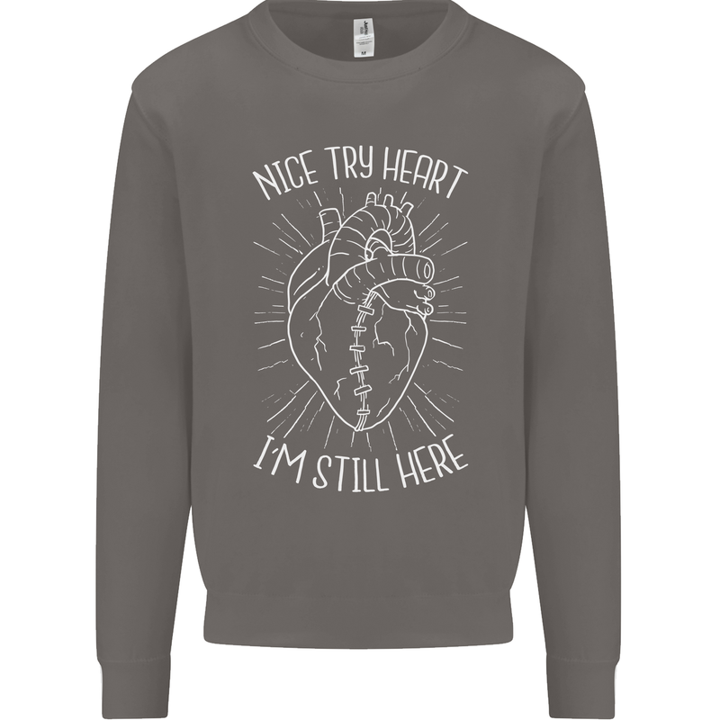Heart Attack Recovery Survivor Mens Sweatshirt Jumper Charcoal