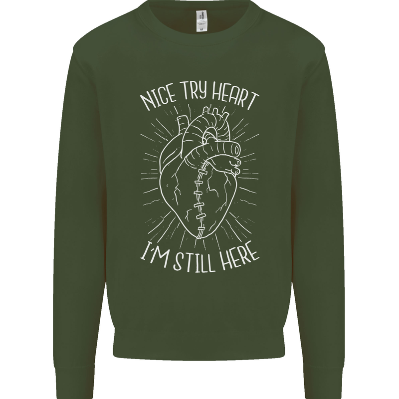 Heart Attack Recovery Survivor Mens Sweatshirt Jumper Forest Green