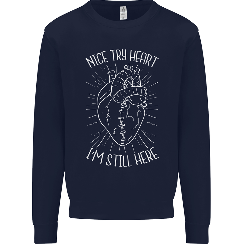 Heart Attack Recovery Survivor Mens Sweatshirt Jumper Navy Blue