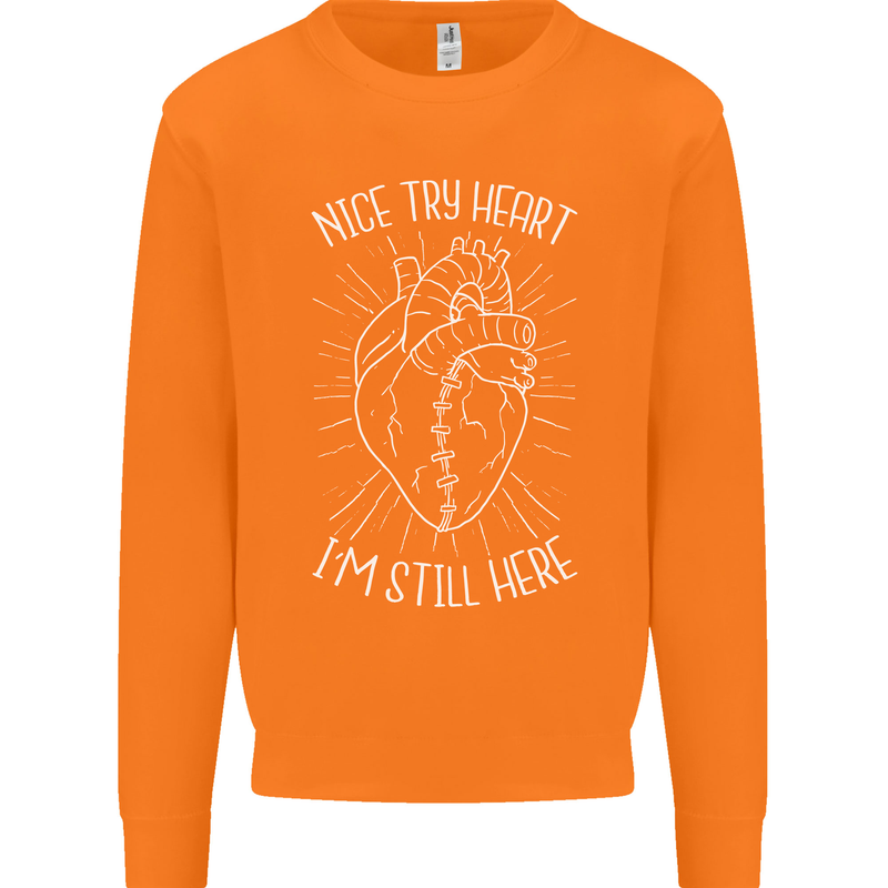 Heart Attack Recovery Survivor Mens Sweatshirt Jumper Orange