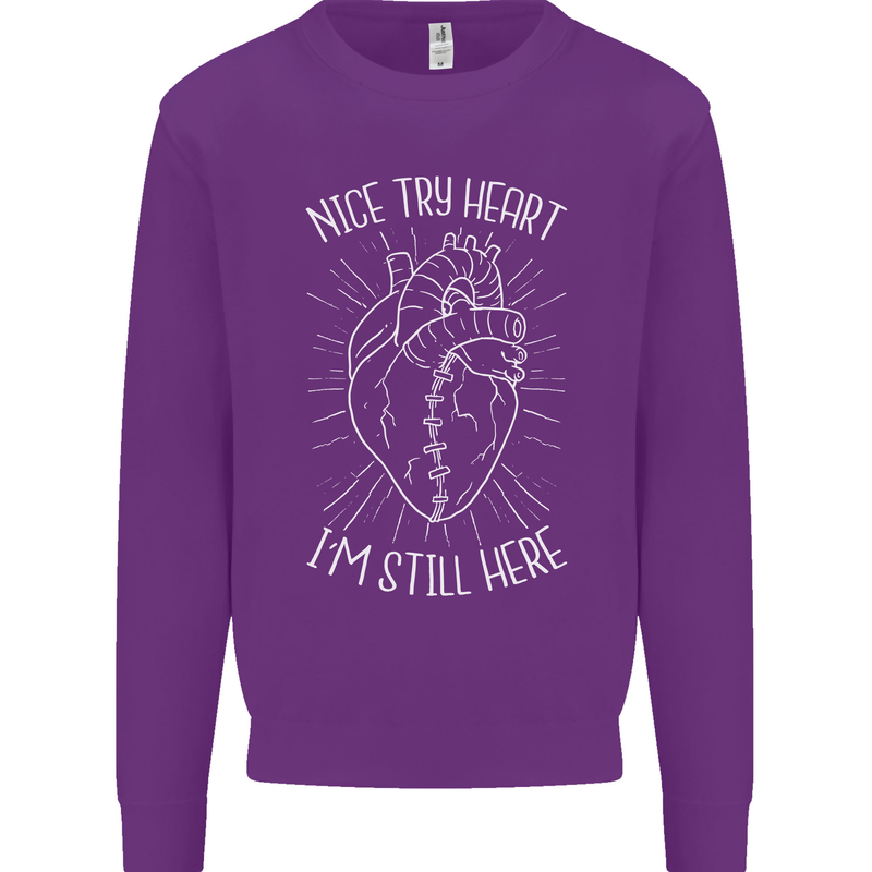 Heart Attack Recovery Survivor Mens Sweatshirt Jumper Purple