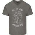 Heart Attack Recovery Survivor Mens V-Neck Cotton T-Shirt Charcoal