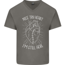 Heart Attack Recovery Survivor Mens V-Neck Cotton T-Shirt Charcoal
