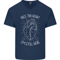 Heart Attack Recovery Survivor Mens V-Neck Cotton T-Shirt Navy Blue