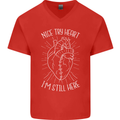 Heart Attack Recovery Survivor Mens V-Neck Cotton T-Shirt Red