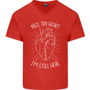 Heart Attack Recovery Survivor Mens V-Neck Cotton T-Shirt Red
