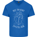 Heart Attack Recovery Survivor Mens V-Neck Cotton T-Shirt Royal Blue