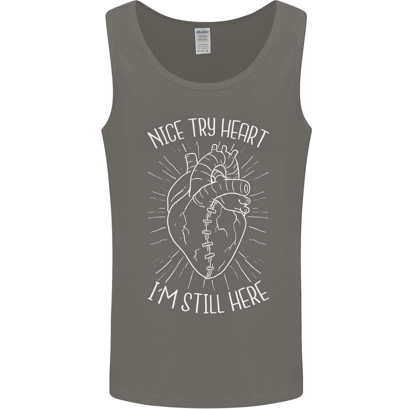 Heart Attack Recovery Survivor Mens Vest Tank Top Charcoal