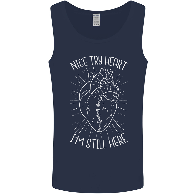 Heart Attack Recovery Survivor Mens Vest Tank Top Navy Blue