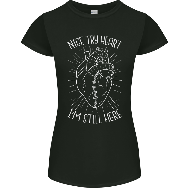 Heart Attack Recovery Survivor Womens Petite Cut T-Shirt Black