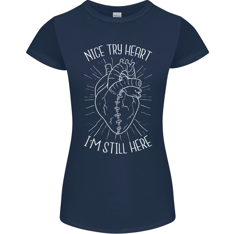 Heart Attack Recovery Survivor Womens Petite Cut T-Shirt Navy Blue