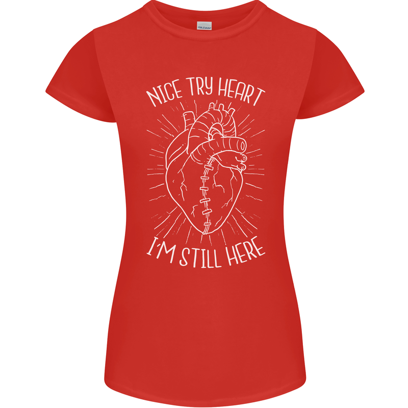 Heart Attack Recovery Survivor Womens Petite Cut T-Shirt Red