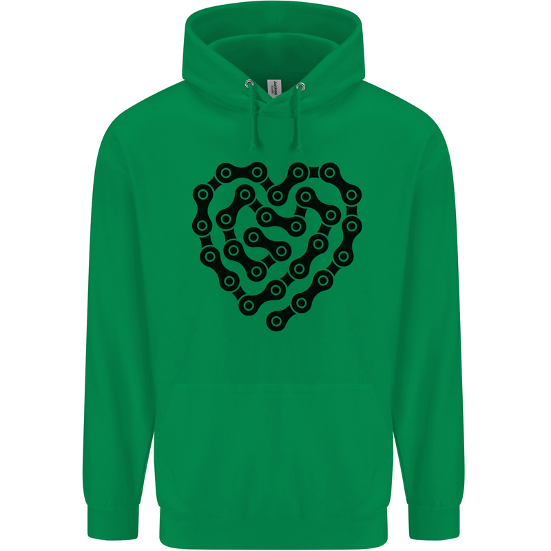 Heart Bike Chain Cycling Biker Motorbike Childrens Kids Hoodie Irish Green