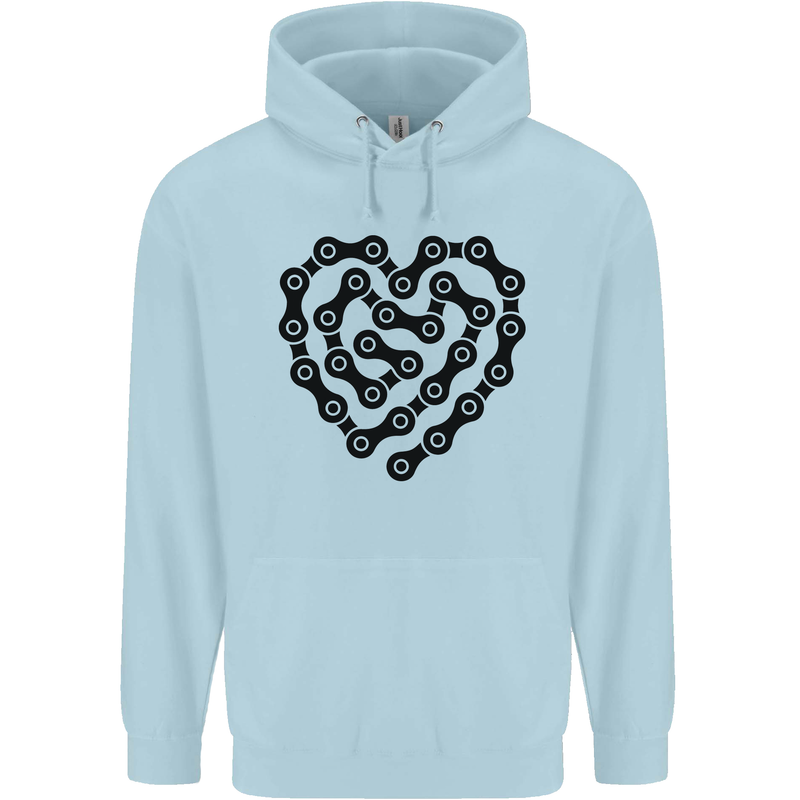 Heart Bike Chain Cycling Biker Motorbike Childrens Kids Hoodie Light Blue