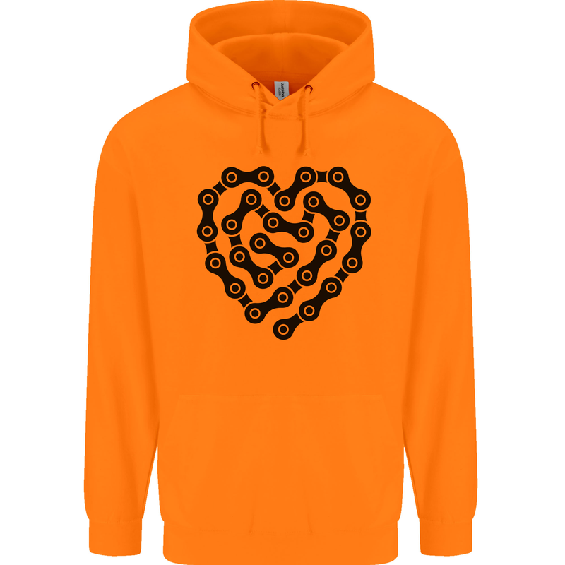 Heart Bike Chain Cycling Biker Motorbike Childrens Kids Hoodie Orange