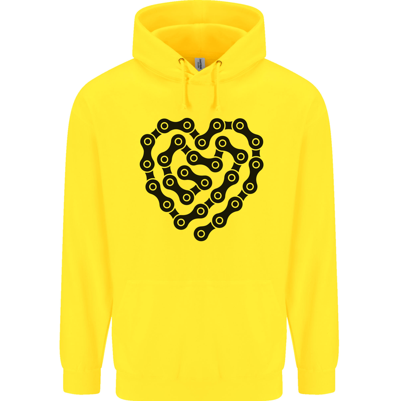 Heart Bike Chain Cycling Biker Motorbike Childrens Kids Hoodie Yellow