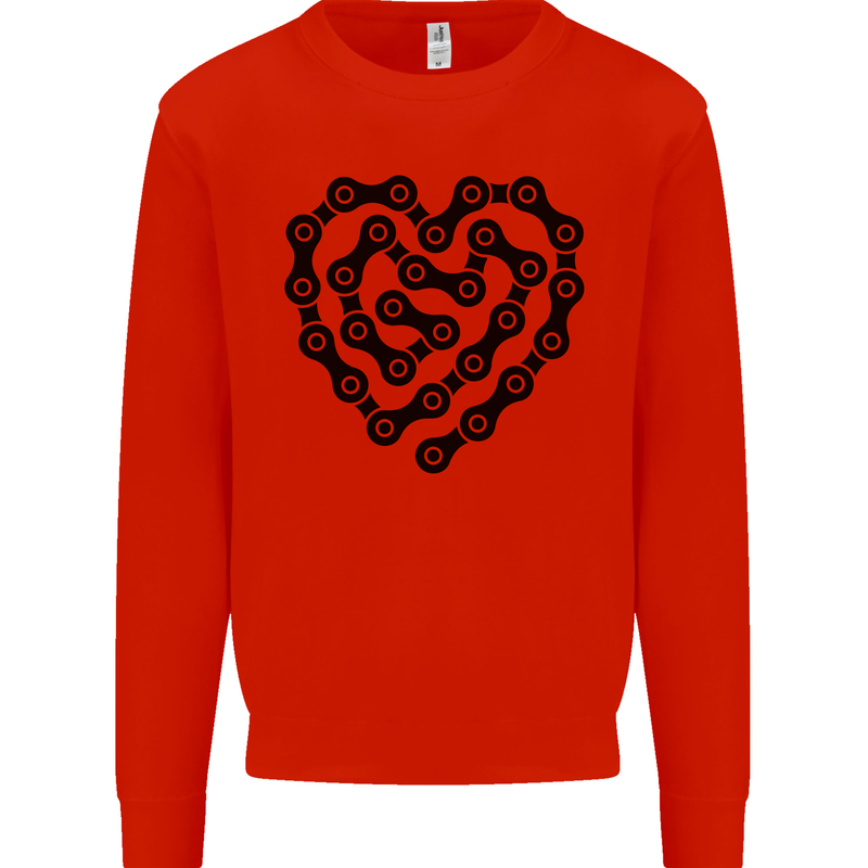 Heart Bike Chain Cycling Biker Motorbike Kids Sweatshirt Jumper Bright Red