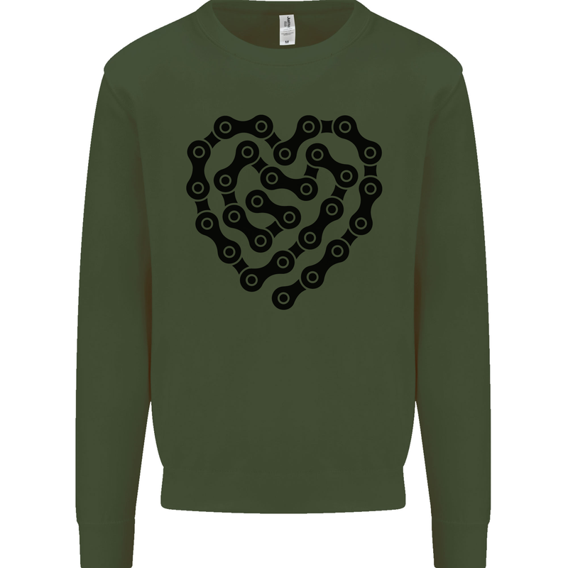 Heart Bike Chain Cycling Biker Motorbike Kids Sweatshirt Jumper Forest Green
