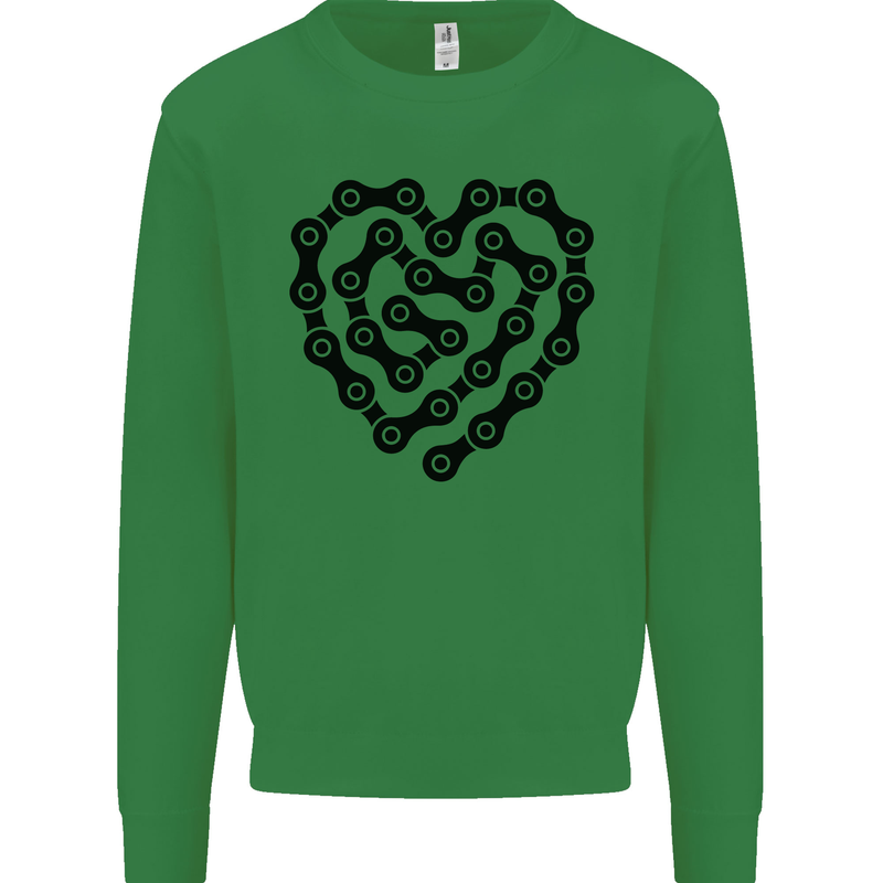 Heart Bike Chain Cycling Biker Motorbike Kids Sweatshirt Jumper Irish Green