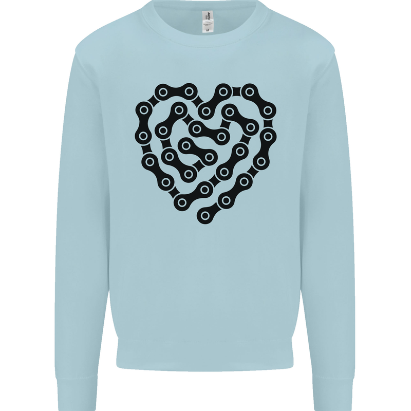 Heart Bike Chain Cycling Biker Motorbike Kids Sweatshirt Jumper Light Blue
