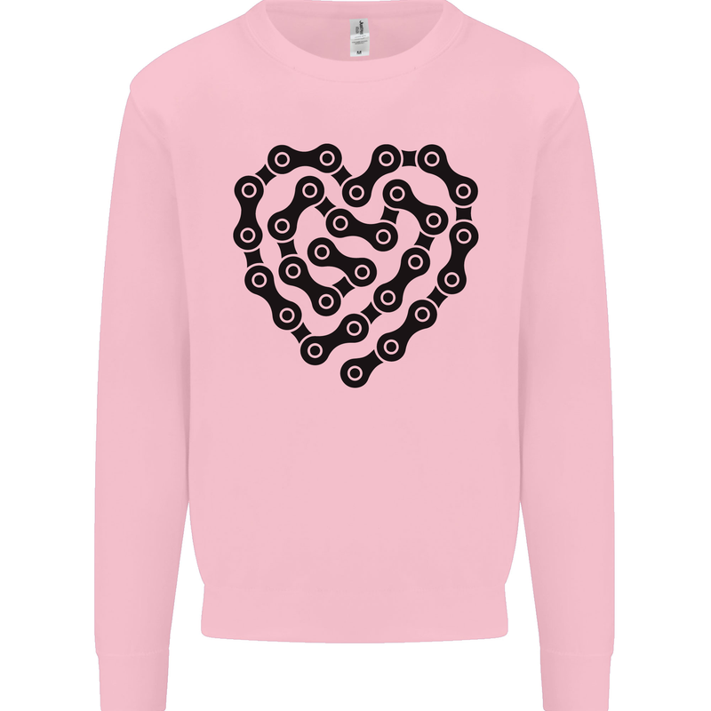 Heart Bike Chain Cycling Biker Motorbike Kids Sweatshirt Jumper Light Pink