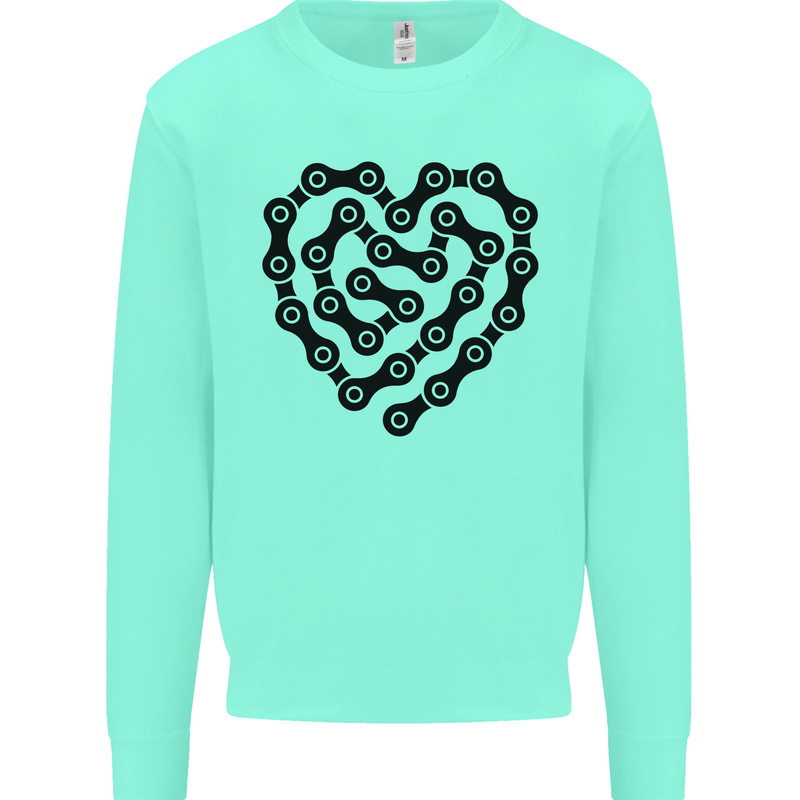 Heart Bike Chain Cycling Biker Motorbike Kids Sweatshirt Jumper Peppermint