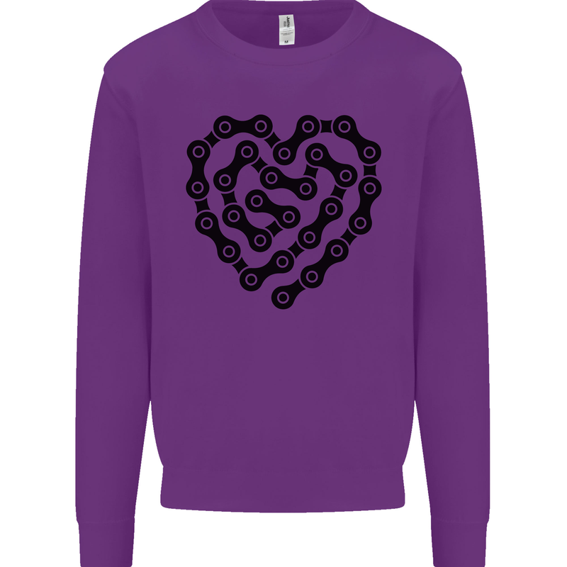 Heart Bike Chain Cycling Biker Motorbike Kids Sweatshirt Jumper Purple