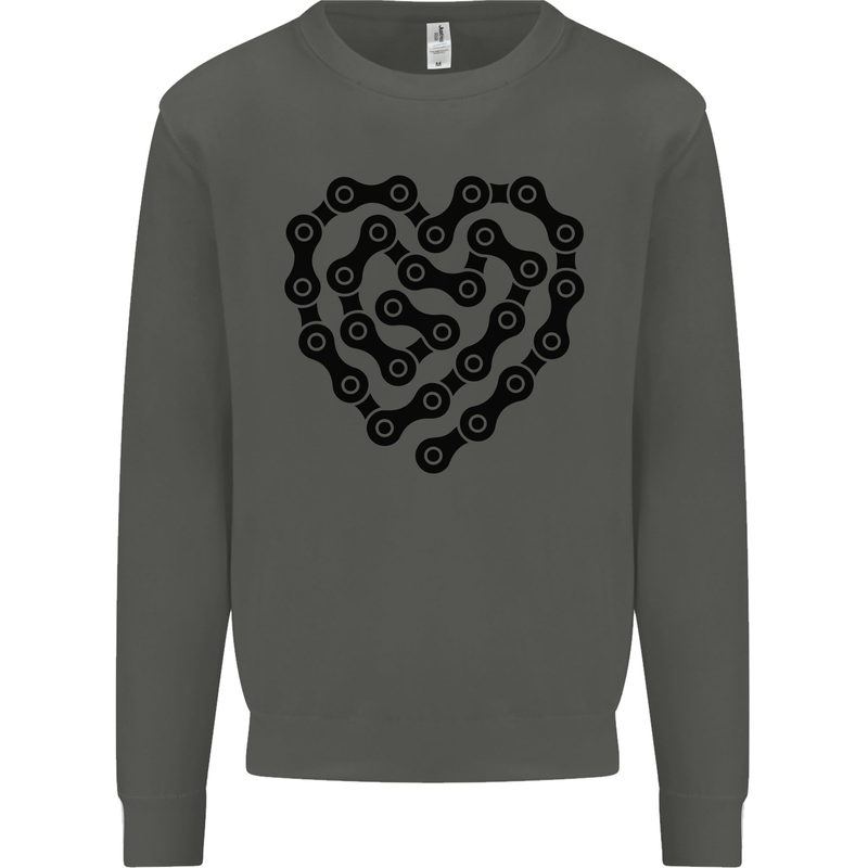 Heart Bike Chain Cycling Biker Motorbike Kids Sweatshirt Jumper Storm Grey