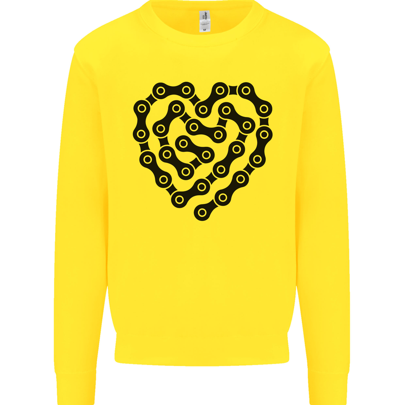 Heart Bike Chain Cycling Biker Motorbike Kids Sweatshirt Jumper Yellow