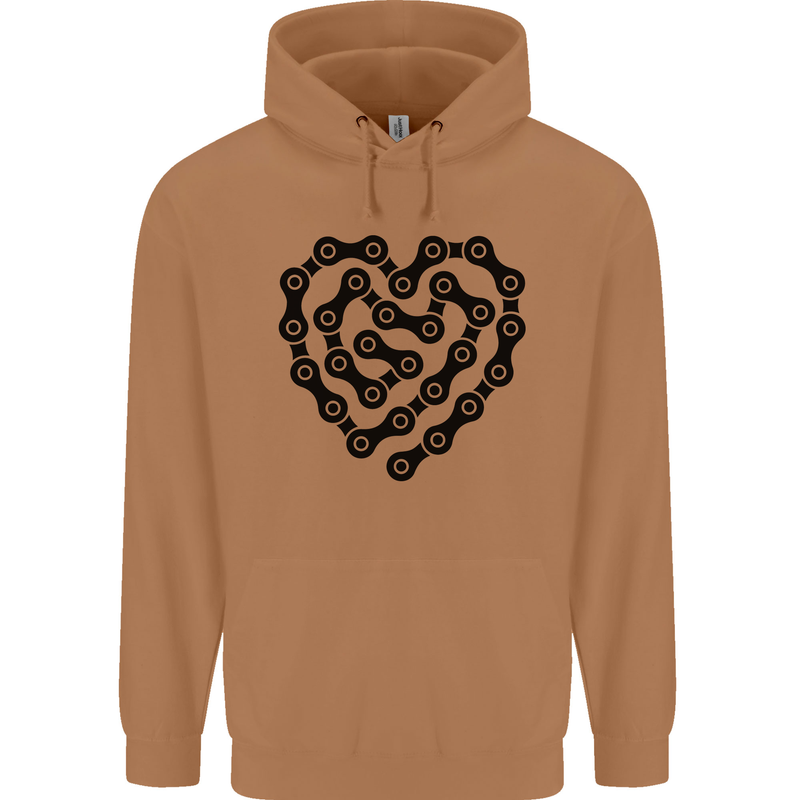 Heart Bike Chain Cycling Biker Motorbike Mens 80% Cotton Hoodie Caramel Latte