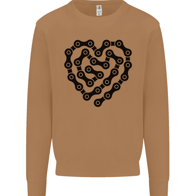 Heart Bike Chain Cycling Biker Motorbike Mens Sweatshirt Jumper Caramel Latte