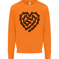 Heart Bike Chain Cycling Biker Motorbike Mens Sweatshirt Jumper Orange