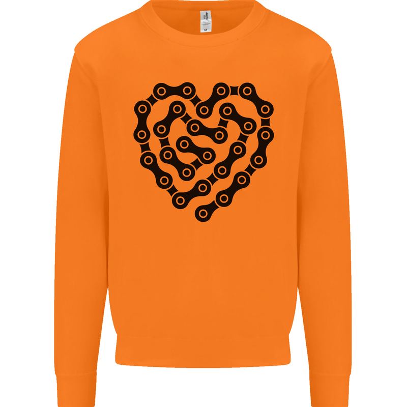 Heart Bike Chain Cycling Biker Motorbike Mens Sweatshirt Jumper Orange