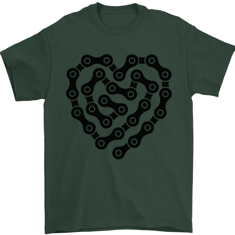 Heart Bike Chain Cycling Biker Motorbike Mens T-Shirt Cotton Gildan Forest Green