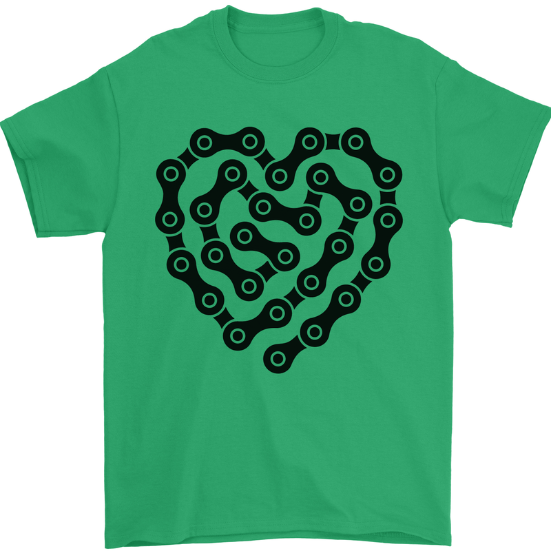 Heart Bike Chain Cycling Biker Motorbike Mens T-Shirt Cotton Gildan Irish Green