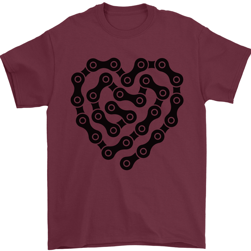 Heart Bike Chain Cycling Biker Motorbike Mens T-Shirt Cotton Gildan Maroon
