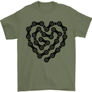 Heart Bike Chain Cycling Biker Motorbike Mens T-Shirt Cotton Gildan Military Green
