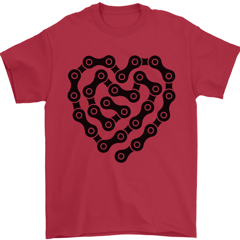Heart Bike Chain Cycling Biker Motorbike Mens T-Shirt Cotton Gildan Red