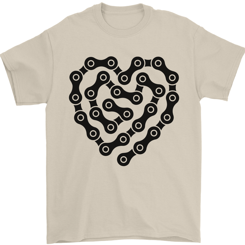 Heart Bike Chain Cycling Biker Motorbike Mens T-Shirt Cotton Gildan Sand