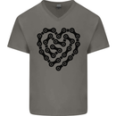 Heart Bike Chain Cycling Biker Motorbike Mens V-Neck Cotton T-Shirt Charcoal