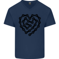 Heart Bike Chain Cycling Biker Motorbike Mens V-Neck Cotton T-Shirt Navy Blue