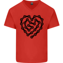Heart Bike Chain Cycling Biker Motorbike Mens V-Neck Cotton T-Shirt Red