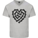 Heart Bike Chain Cycling Biker Motorbike Mens V-Neck Cotton T-Shirt Sports Grey