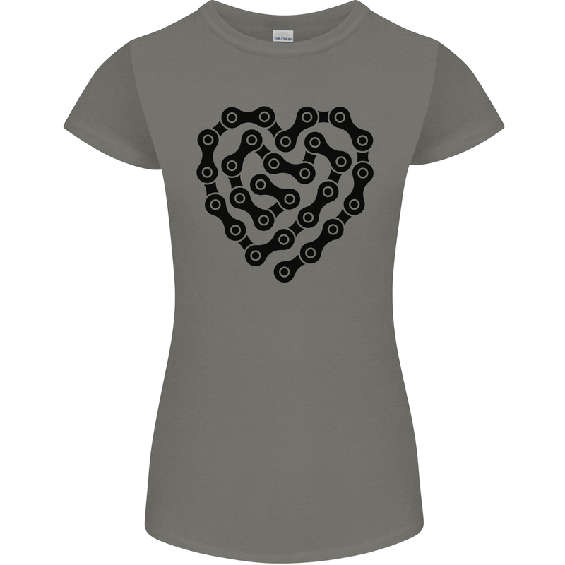 Heart Bike Chain Cycling Biker Motorbike Womens Petite Cut T-Shirt Charcoal